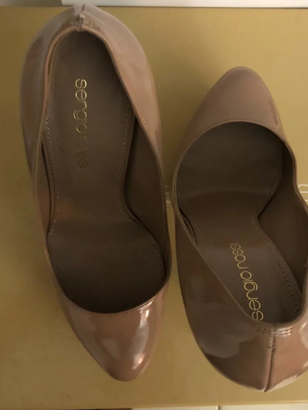 Sergio Rossi Nude Patent Leather Pumps Platform Heel